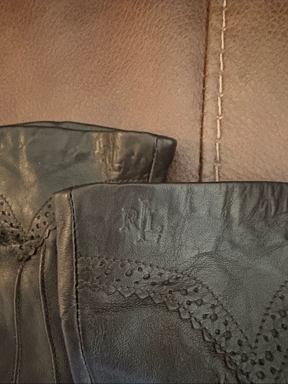 Ralph Lauren Brown Leather Embossed Detail Gloves - Picture 3 of 11
